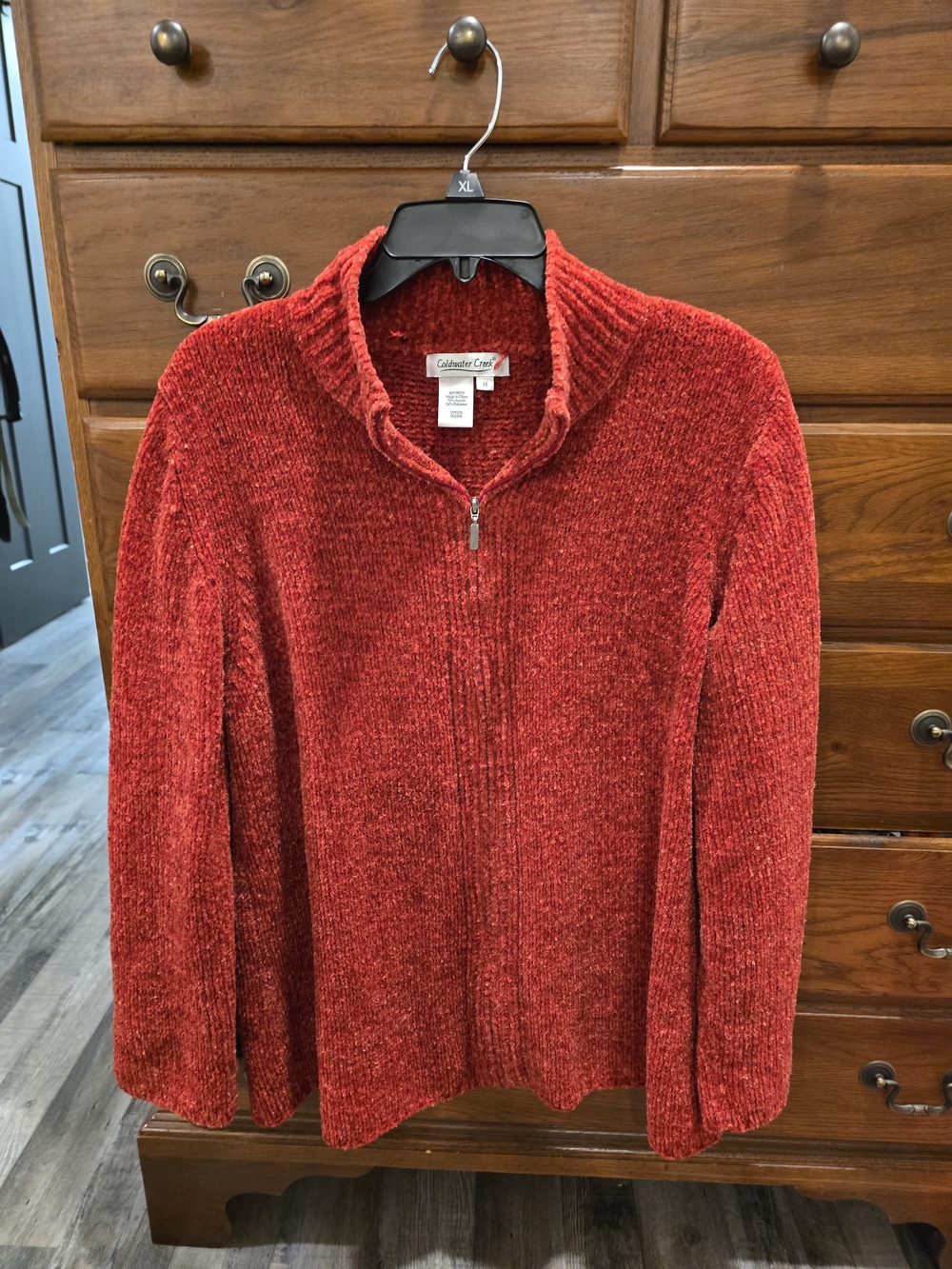 Coldwater Creek  Red Chenille Zip Cardigan